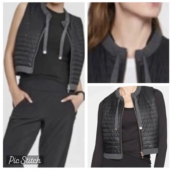 Athleta dark, gray Quilted with net accent  Vest zipper nylon - Picture 4 of 7